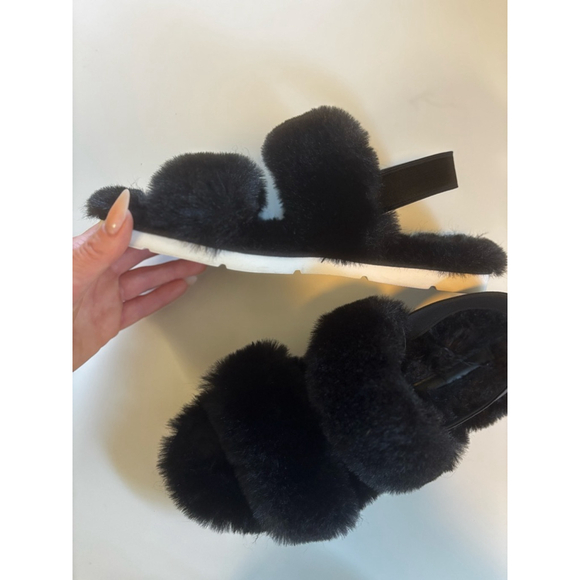 Women's Dolce Vita Black Faux Fur Slippers with White Sole Size 9 - Picture 5 of 8